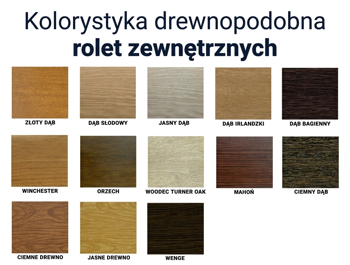 Kolorystyka drewnopodobna rolet zewnętrznych
