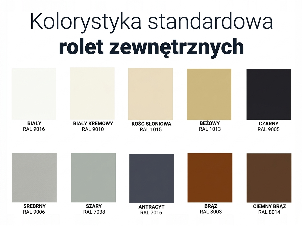 Kolorystyka standardowa rolet zewnętrznych
